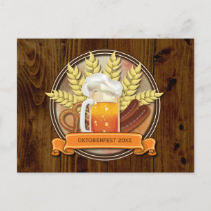 Oktoberfest Beer Sausage Pretzel Logo Postcard