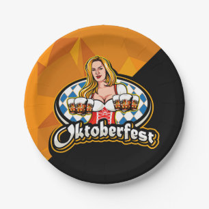Oktoberfest Beer Steins Woman Serving Party 9" Paper Plate