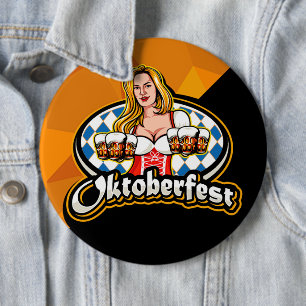 Oktoberfest Beer Steins Woman Serving Party Button