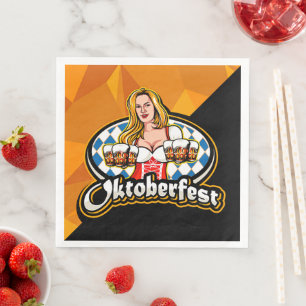 Oktoberfest Beer Steins Woman Serving Party Napkin