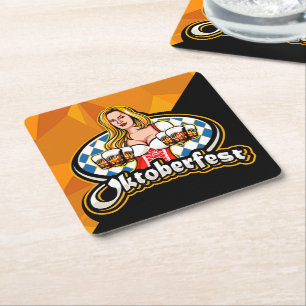 Oktoberfest Beer Steins Woman Serving Party Square Paper Coaster