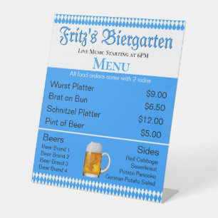 Oktoberfest Biergarten Menu Pedestal Sign