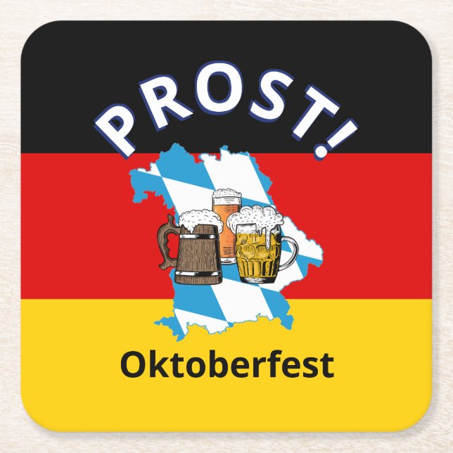 OKTOBERFEST Cartoon Beers Germany Bavaria Square Paper Coaster (Front)
