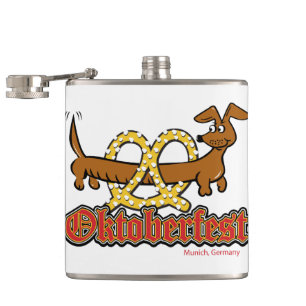 Oktoberfest-Cartoon-Pretzel-Doxie Hip Flask