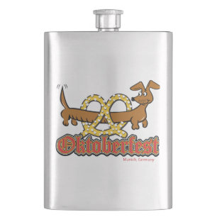 Oktoberfest-Cartoon-Pretzel-Doxie Hip Flask