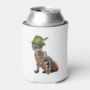 Oktoberfest Cat Bavarian Lederhosen Costume Alpine Can Cooler