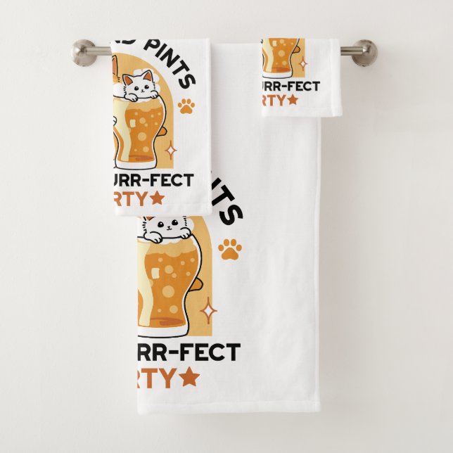Oktoberfest Cat Party Paws and Pints Bath Towel Set (Insitu)