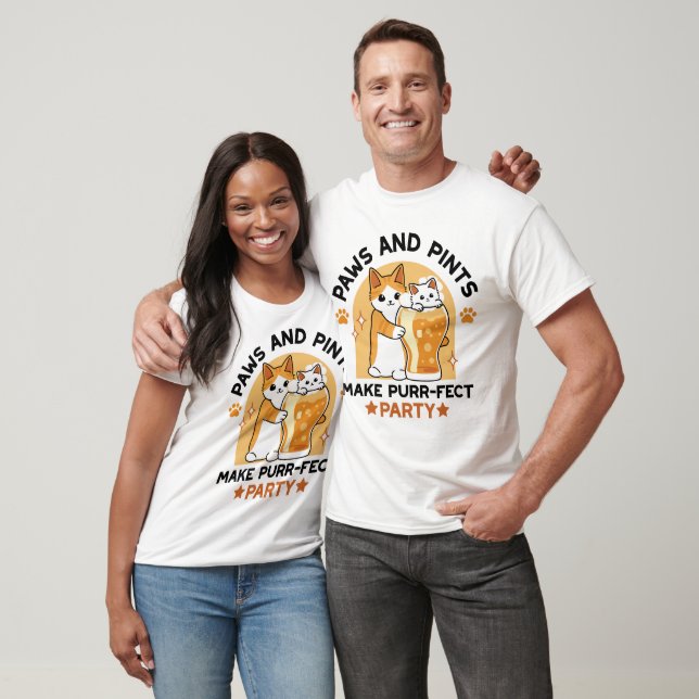 Oktoberfest Cat Party Paws and Pints T-Shirt (Unisex)