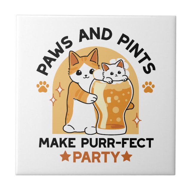 Oktoberfest Cat Party Paws and Pints Tile (Front)