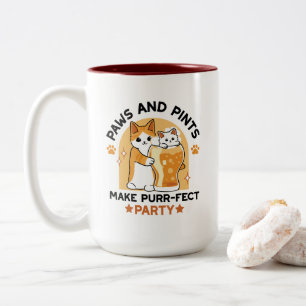 Oktoberfest Cat Party Paws and Pints Two-Tone Coffee Mug
