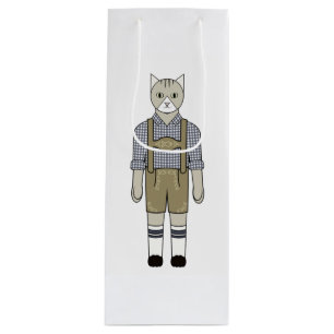 Oktoberfest Cats Wine Bag Blue and Green