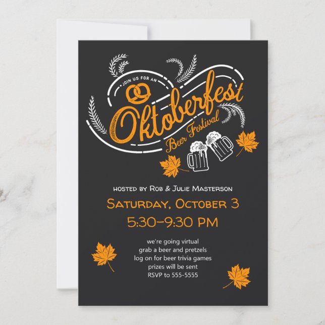 Oktoberfest Chalkboard Beer Virtual Invitation (Front)