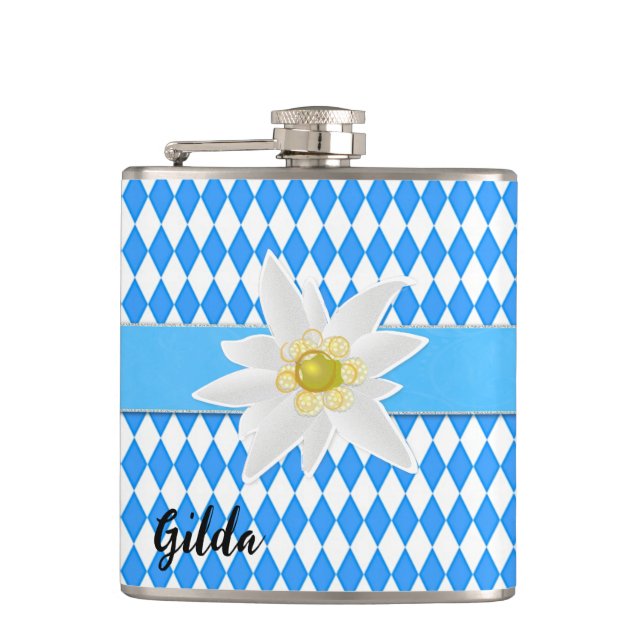 Oktoberfest Check with Edelweiss Hip Flask (Front)