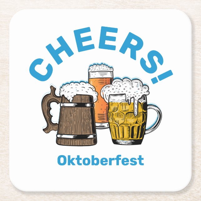 OKTOBERFEST Cheers Beers Square Paper Coaster (Front)