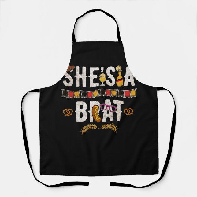Oktoberfest Couples She's a Brat Drinking German B Apron (Front)