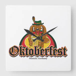 Oktoberfest Dachshund Square Wall Clock