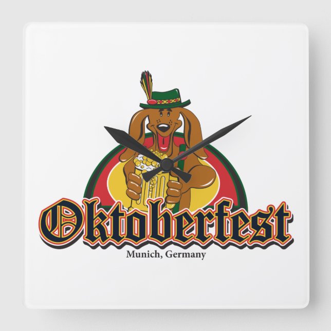 Oktoberfest Dachshund Square Wall Clock (Front)