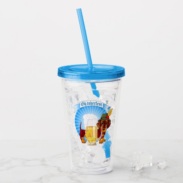 Oktoberfest Dachshund with Beer Acrylic Tumbler (Front Ice)