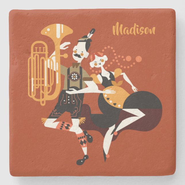 Oktoberfest Dancers custom name stone coasters (Front)