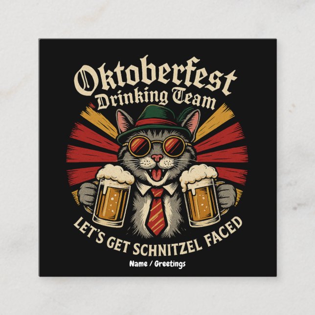 Oktoberfest Drinking Team Lets Get Schnitzel Faced Square Business Card (Front)