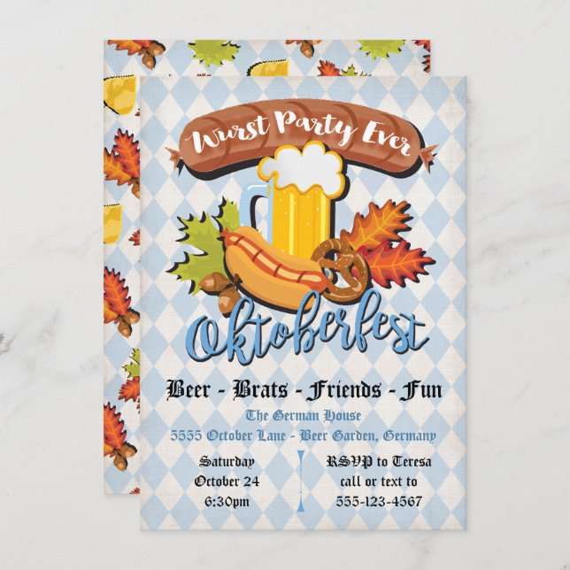 Oktoberfest fall leaves Party Invitations (Front/Back)