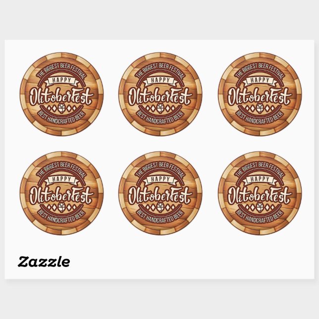 Oktoberfest  Festival Brown Wooden Beer Barrel  Classic Round Sticker (Sheet)