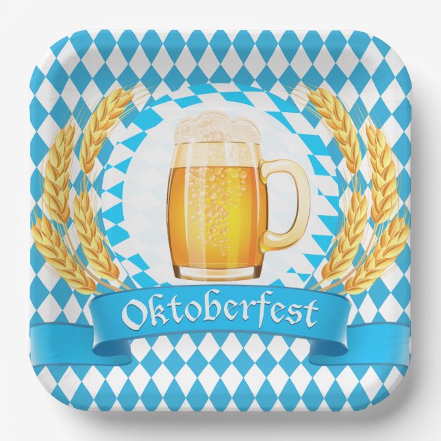 Oktoberfest Frothy Beer Mug Paper Plate (Front)