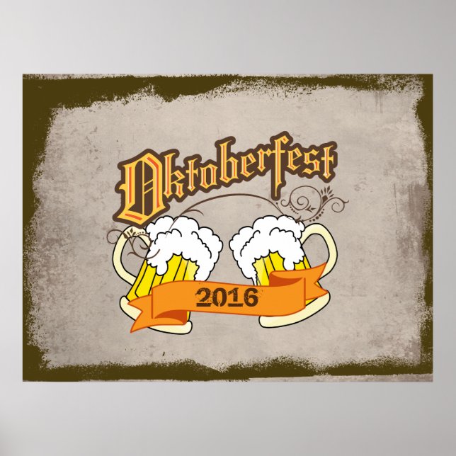 Oktoberfest German Festival Beer Steins Typography Poster (Front)
