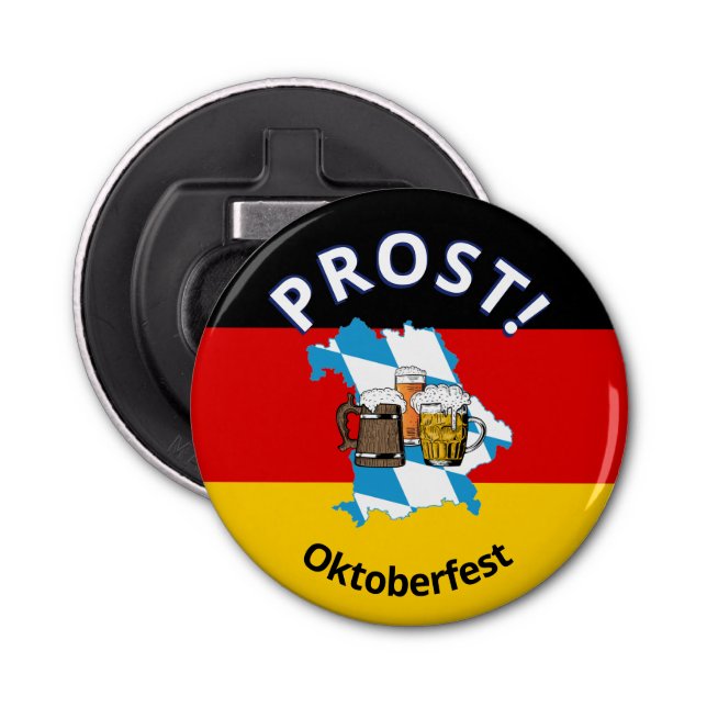 OKTOBERFEST German Flag Cartoon 3 Beers PROST Bottle Opener (Front)