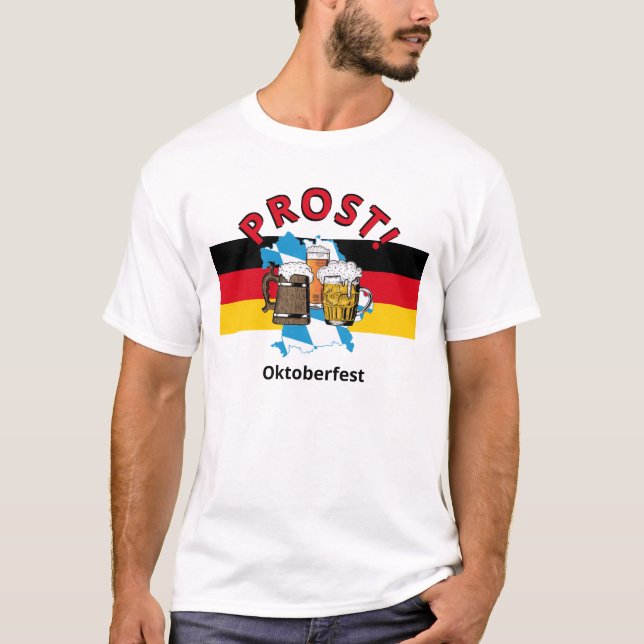 OKTOBERFEST German Flag PROST Cartoon Beers Bayern T-Shirt (Front)