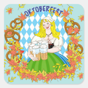 Oktoberfest , girl and beer square sticker