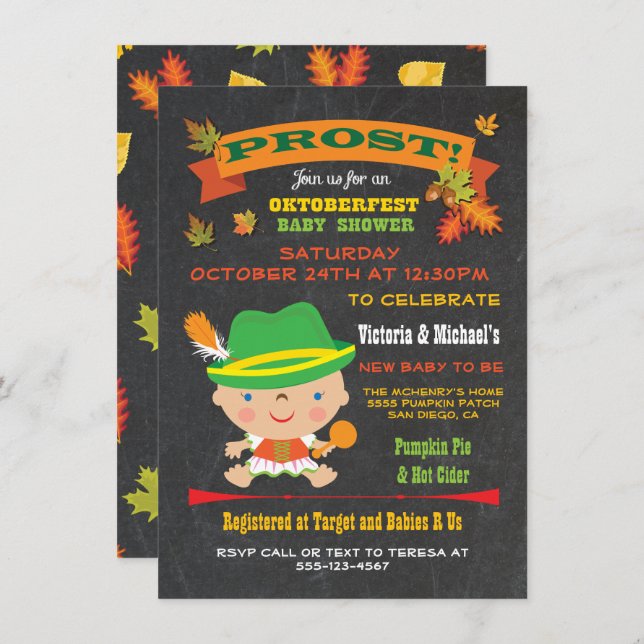 Oktoberfest Girl Baby Shower Fall Invitations (Front/Back)