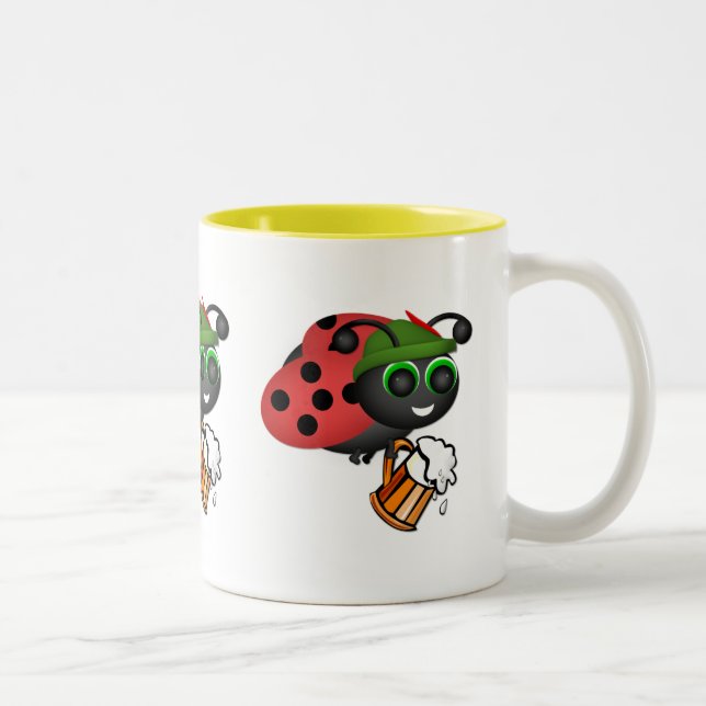 Oktoberfest Ladybug with Beer Two-Tone Coffee Mug (Right)