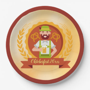 Oktoberfest Man in Alpine Hat with Beer Paper Plate