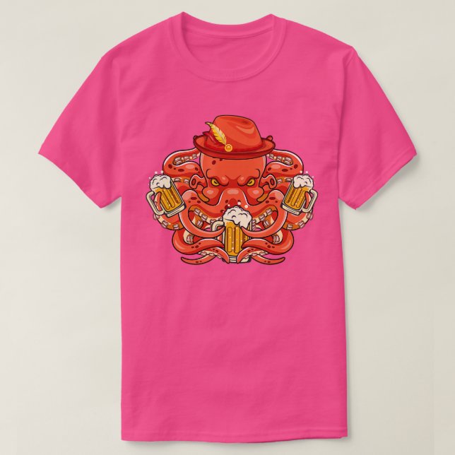 Oktoberfest Octopus with Beer German Hat - Oktober T-Shirt (Design Front)
