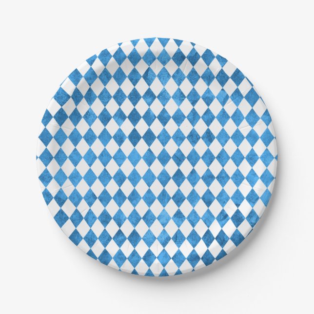 Oktoberfest Party Bavarian Flag Blue Watercolor Paper Plate (Front)