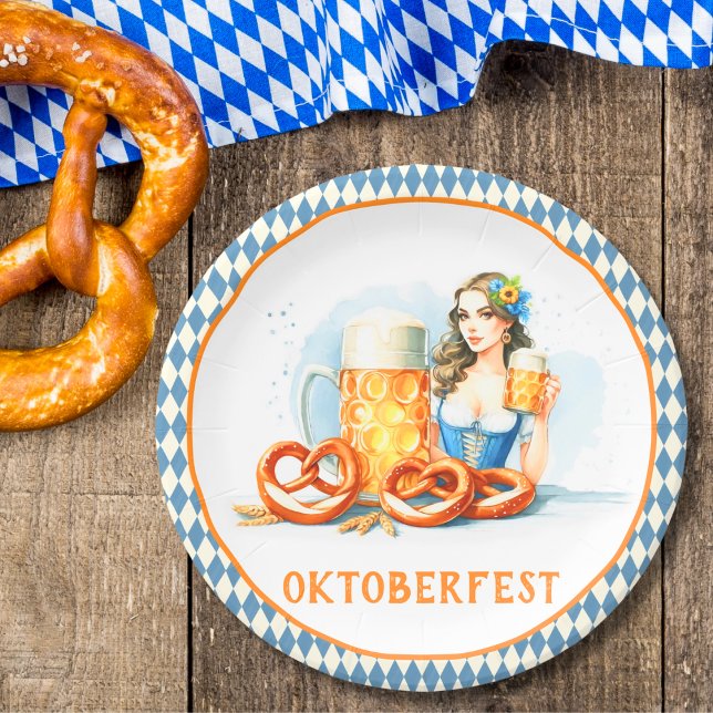 Oktoberfest Party With Beer And Pretzels ai  Paper Plate (Creator Uploaded)