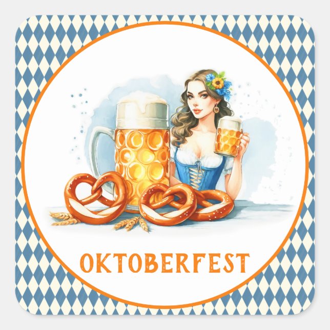 Oktoberfest Party With Beer And Pretzels ai  Square Sticker (Front)