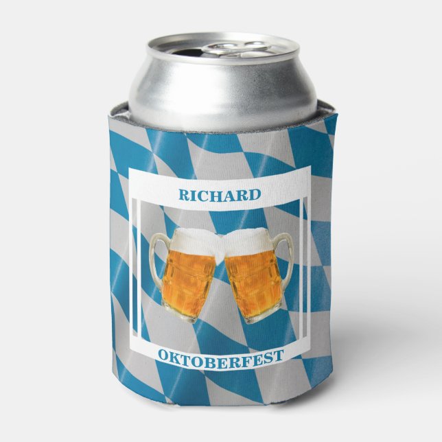 Oktoberfest Personalised Blue White German Beer Can Cooler (Can Front)