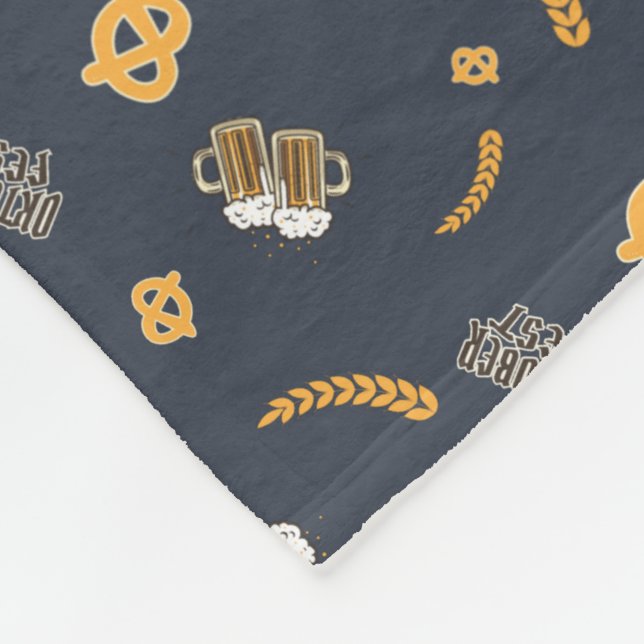 Oktoberfest Pretzel Beer Festival Pattern Blue Fleece Blanket (Corner)