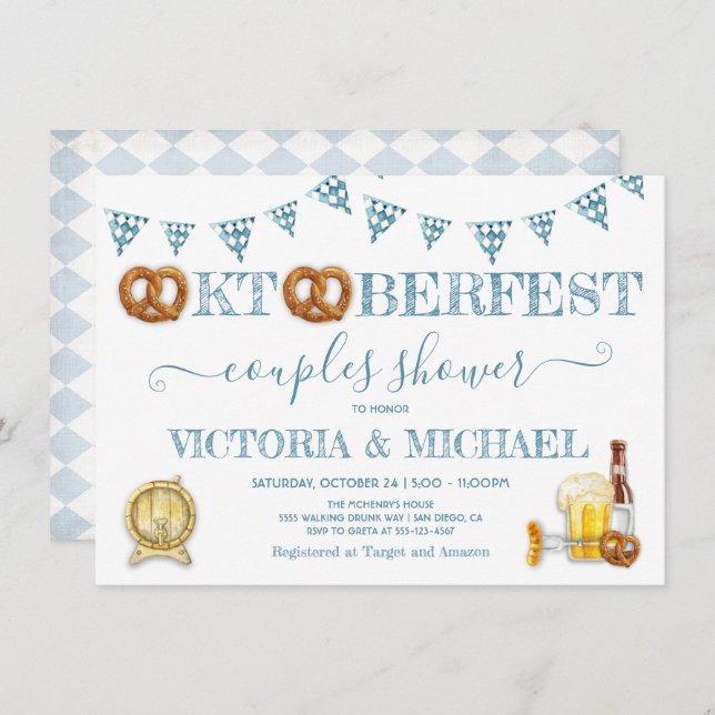 Oktoberfest Pretzel Couples Shower Invitation (Front/Back)