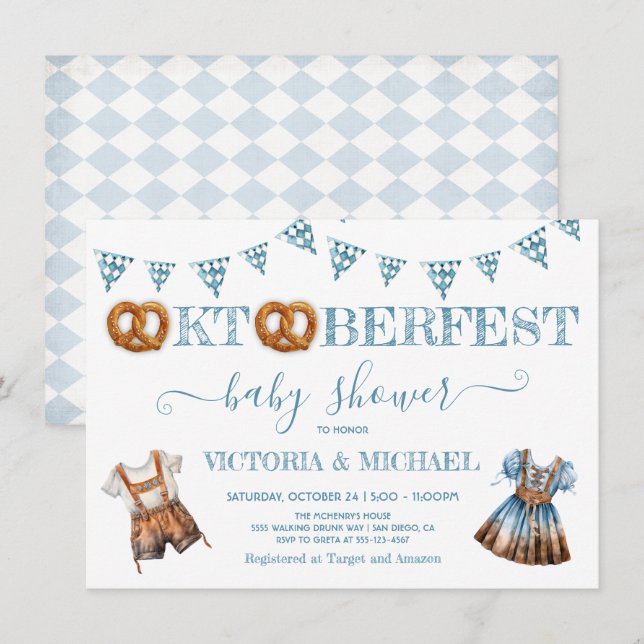 Oktoberfest Pretzel lederhosen Baby Shower Invitation (Front/Back)