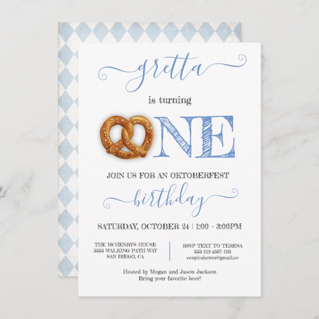 Oktoberfest Pretzel Turning One Birthday Party Invitation (Front/Back)