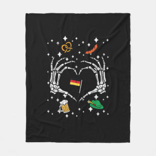Oktoberfest Skeleton Hand Heart Flag German Fleece Blanket