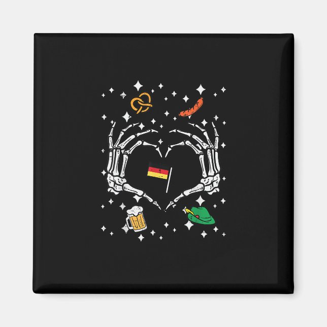 Oktoberfest Skeleton Hand Heart Flag German  Magnet (Front)