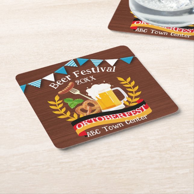 Oktoberfest Square Paper Coaster (Angled)