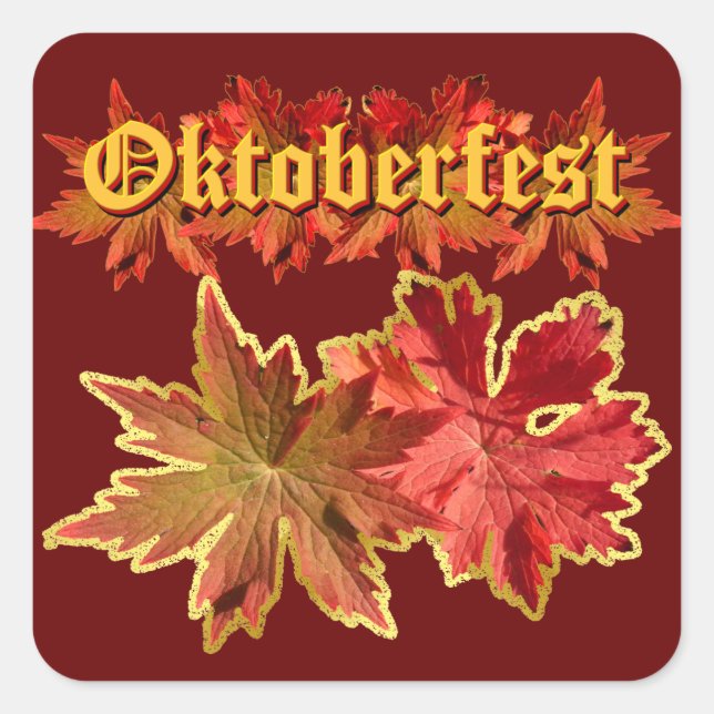 Oktoberfest Text Design With Autumn Leaves Square Sticker (Front)
