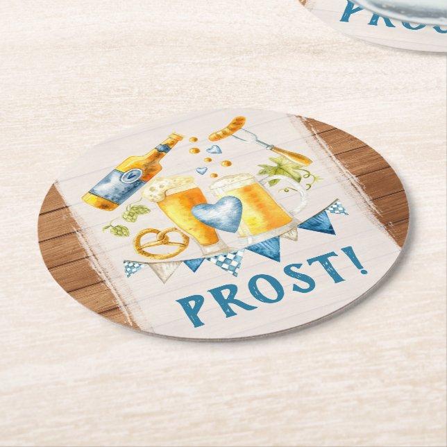 Oktoberfest Wedding Rustic Bavarian Beer Party Round Paper Coaster (Angled)