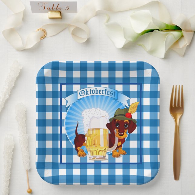 Oktoberfest Wiener Dog  Paper Plate (Wedding)