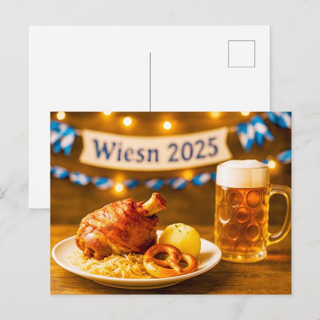 Oktoberfest Wiesn 2025 Beer and Pork Knuckle Feast Holiday Postcard (Front/Back)